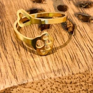 Gold Tone Dog Paw & Heart Ring